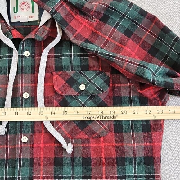Free Planet Christmas Flannel Hoodie Men's Large Long Sleeve Button-Up EUC LN - Picture 11 of 16